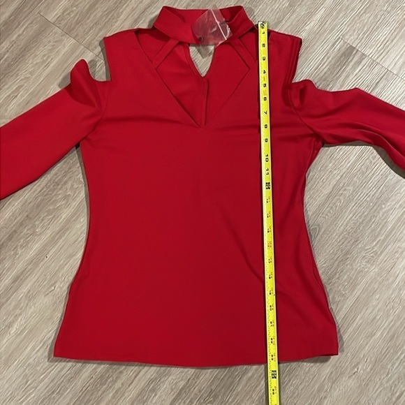 Boston Proper Women's Shirt Small Red Cutout Mock Stretch Fitted Bodycon - Picture 13 of 14